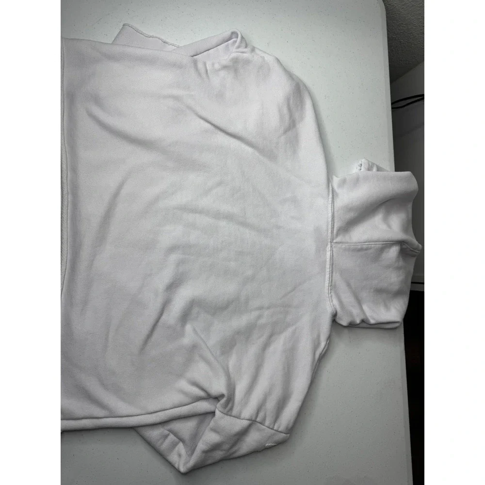 Alo Yoga Womens White Cropped Hoodie Beaded Sleeve‎ Detail Raw Hem Pullover